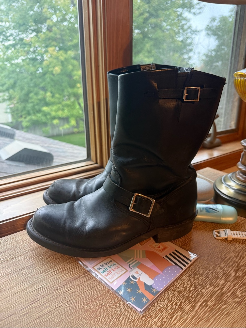 Vintage Frye Classic Black Leather Engineer Boots for Men
